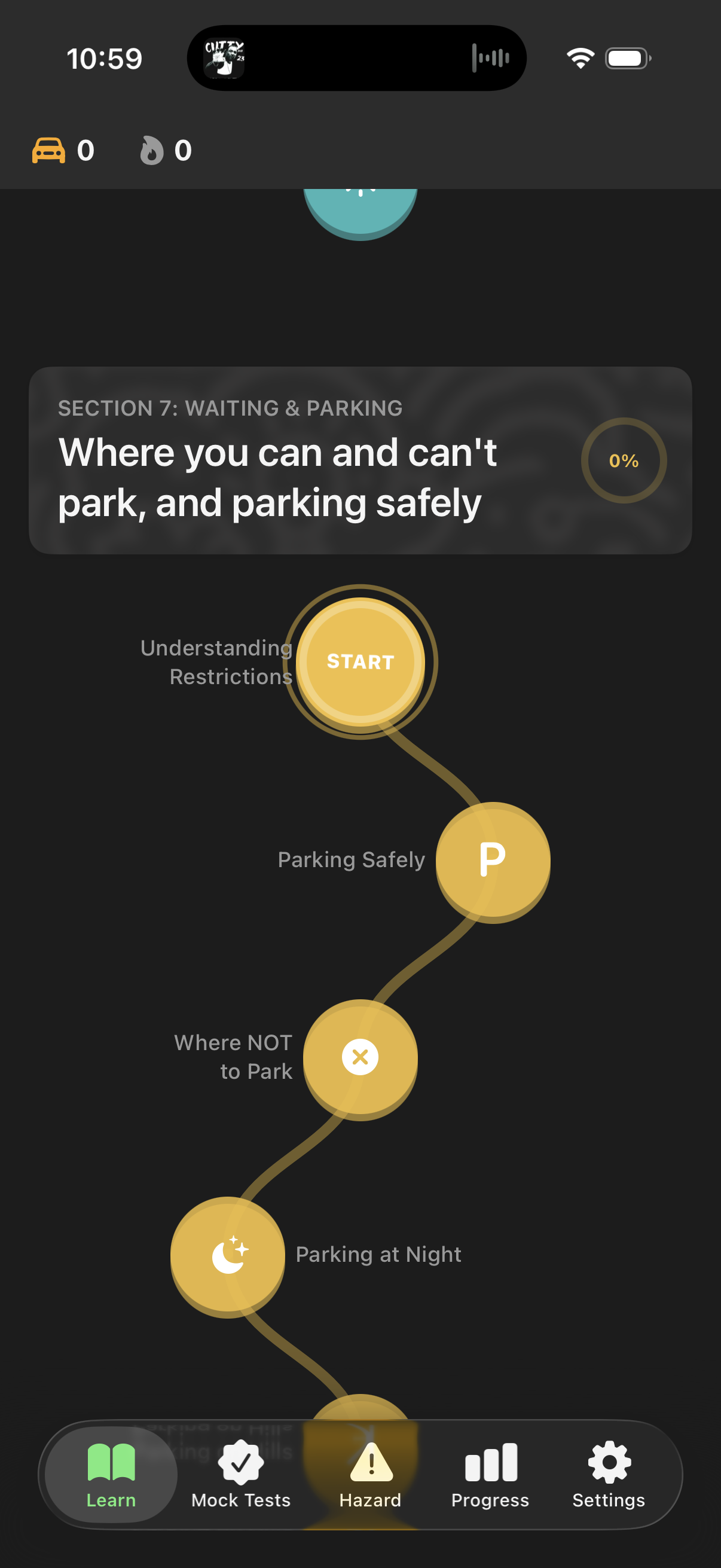 Learning path showing topic progression